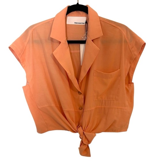 Pink Martini Kalina Top- Orange Tie Front Cropped Blouse- Size XS - Picture 4 of 11